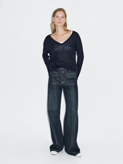 Massimo Dutti Джинсы со средней посадкой и широкими штанинами, средне-синий