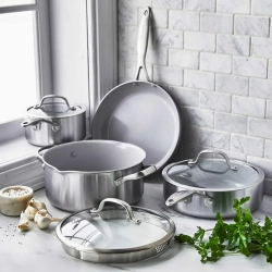 GreenPan Кастрюля Venice Pro 24 см 7,6 л с паровой вставкой evershine light grey