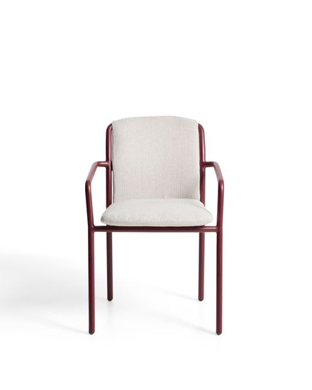 Уличный стул Linosa из бордового алюминия с бежевой подушкой