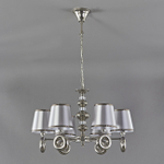 Подвесной светильник 6x40Вт E14, металл/ткань, никель/серый плафон