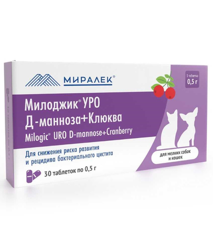 Милоджик Уро Д-манноза+клюква для кошек и мелких собак - 30 таблеток