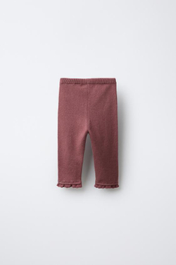 ZARA ТРИКОТАЖНЫЕ ЛЕГИНСЫ С КРУЖЕВОМ, РОЗОВЫЙ