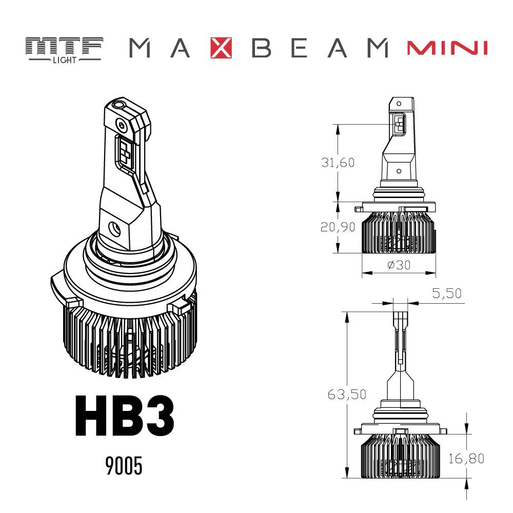 Светодиодные лампы MTF Light HB3 MaxBeam MINI 12V 45W 4500lm 6000K (к-т 2шт.)