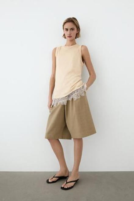 Massimo Dutti Длинные льняные шорты-бермуды, цвет верблюжьей шерсти