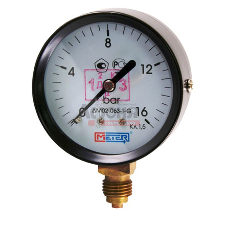 Манометр ДМ 02-100-1-М, диапазон 0...10 кгс/см2, диаметр 100, радиальный М20х1,5, макс тем-ра +160 С