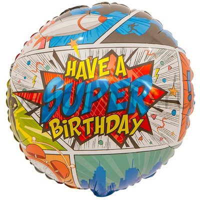 Фольгированная фигура, круг, HAVE A SUPER BIRTHDAY Комиксы/FM,18"/46СМ