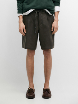 Massimo Dutti Льняные шорты-бермуды в стиле «Total Look» с эластичной вставкой, темно-зеленый