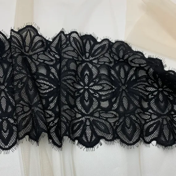 Кружево эластичное черное 19 см, Китай
