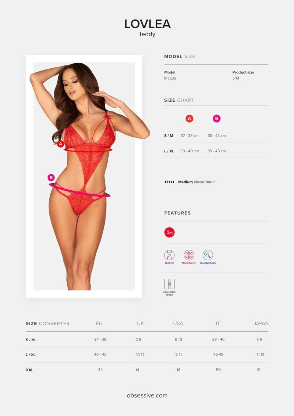 Пикантное кружевное боди Lovlea (Размер: S-M) (Цвет: красный)