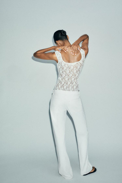 ZARA БОДИ ИЗ КРУЖЕВА, ЖЕЛТОВАТО-БЕЛЫЙ