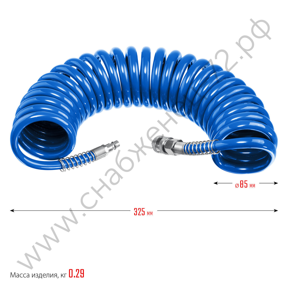 ЗУБР 5 м, 6 х 8 мм, 15 бар, воздушный спиральный шланг с фитингами рапид, Профессионал (6473-05)