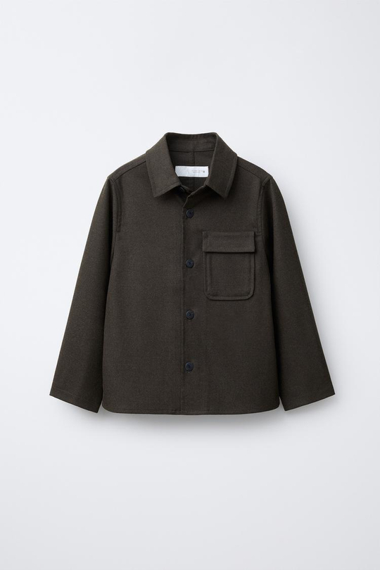 ZARA ФЛАНЕЛЕВАЯ КУРТКА-РУБАШКА С КАРМАНАМИ, КОРИЧНЕВЫЙ