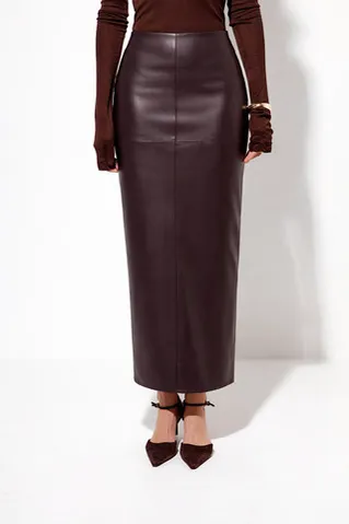 Юбка карандаш из экокожи шоколадного цвета