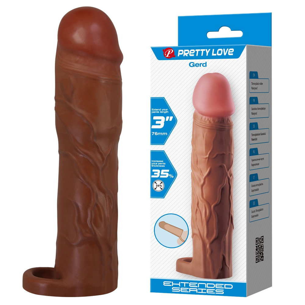 Коричневая насадка на пенис Gerd - 19,5 см. (Цвет: коричневый)