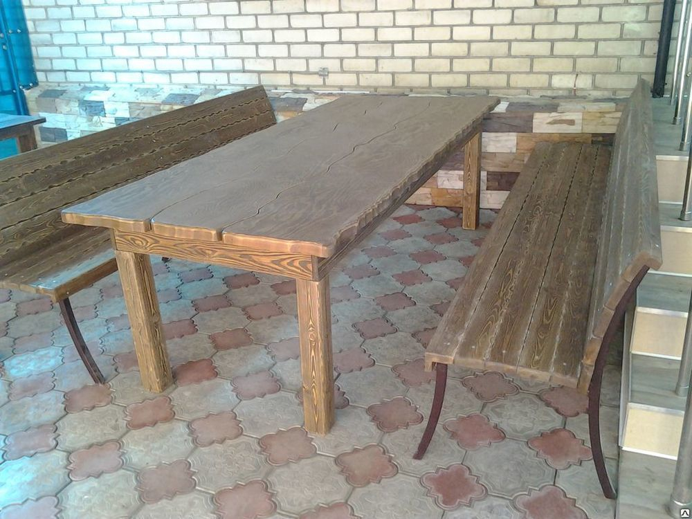Мебель садовая деревянная (стол 2,5х1 м, 2 лавочки 2,50 м)