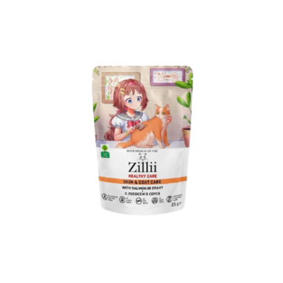Влажный корм для кошек ZILLII Cat Skin & Coat Carel 0,085кг лосось в соусе для кошек здоровье кожи и шерсти. 24 штуки