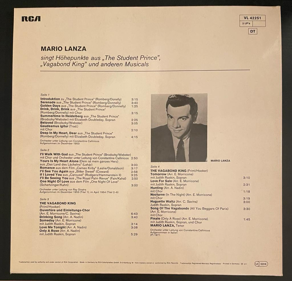 Mario Lanza (Германия 1977г.) 2LP