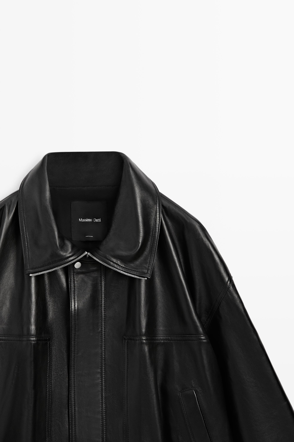 Massimo Dutti Бомбер из кожи наппа, черный