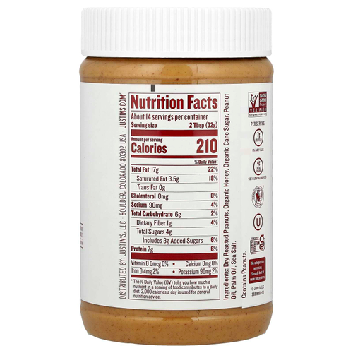 Justin's Nut Butter, Арахисовое масло с медом, 16 унций (454 г)