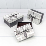 Коробка 22.5х16х9.5 см Набор 3 шт "Газета" с кожаным бантом (Серый)