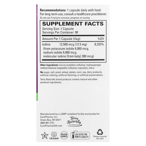 Terry Naturally, Tri-Iodine, 12,5 мг, 90 капсул