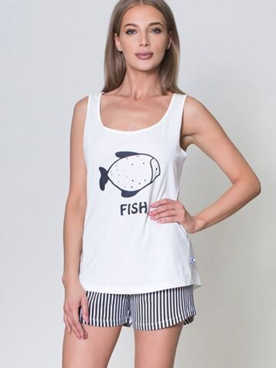 Оригинальная пижама с шортами в полоску (Размер: M) (Цвет: белый с черным)