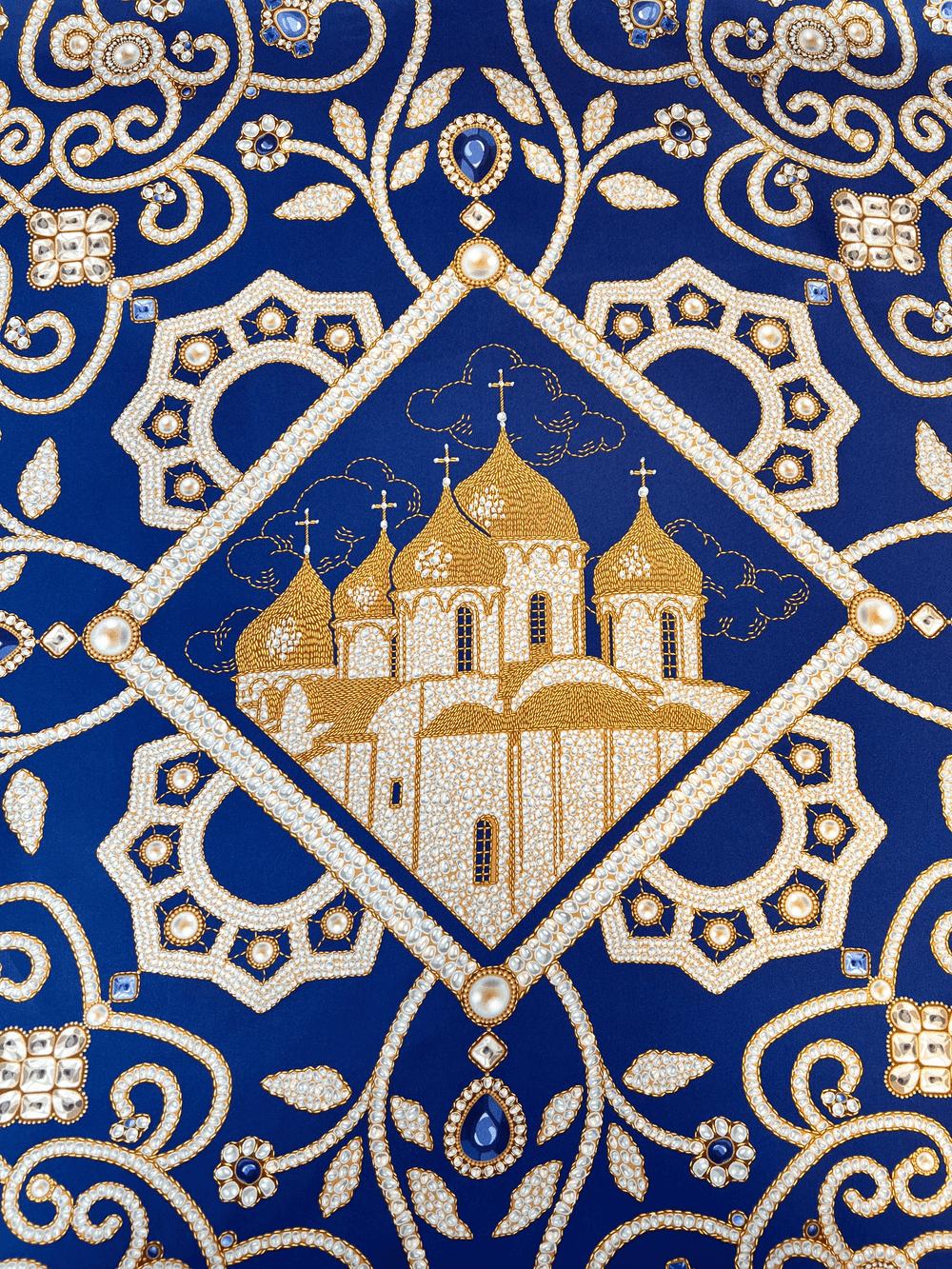 Платок «Жемчужное шитье» 100% шелк, сапфир