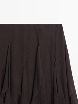 Massimo Dutti Асимметричная юбка с оборками, коричневый