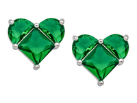 Серьги "Сердце" 11мм, с зелеными кристаллами