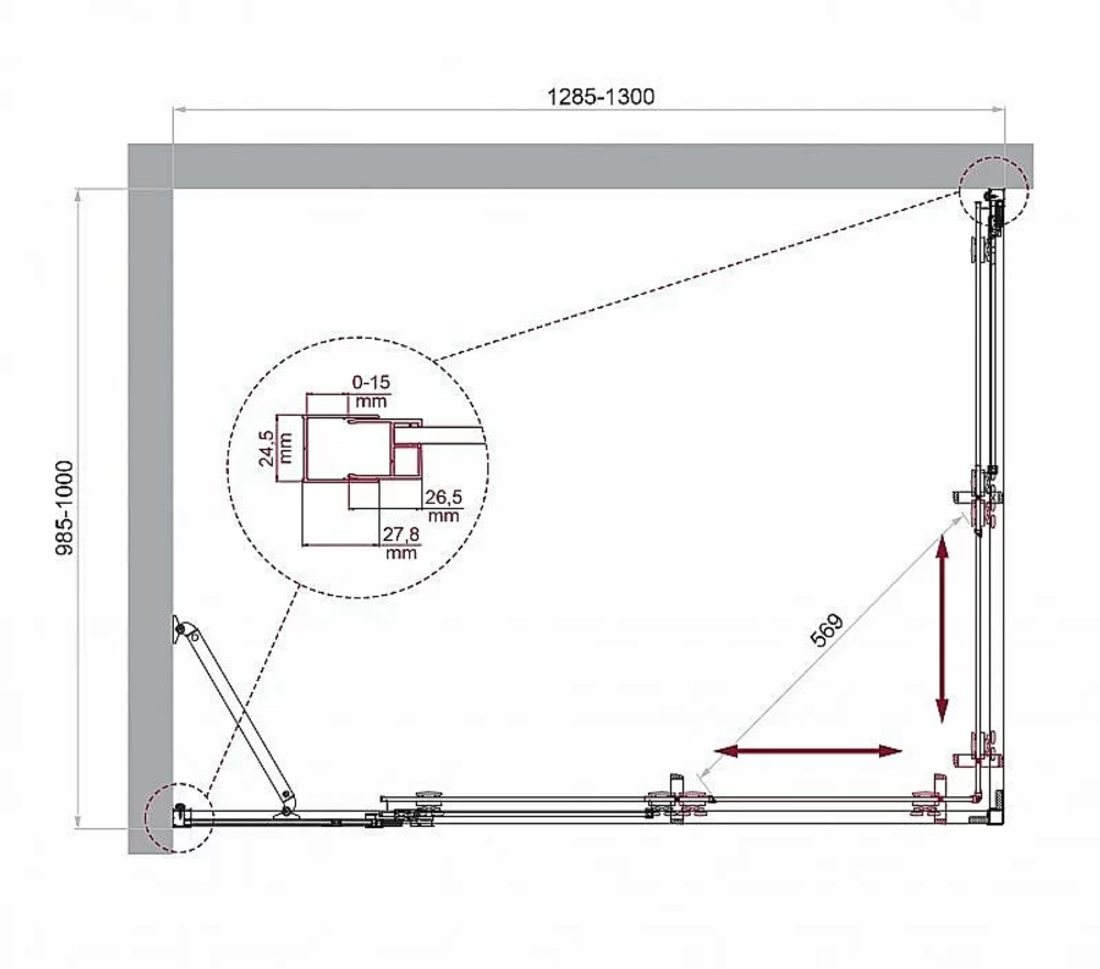 Душевой уголок BelBagno LUCE-AH-21 130х100 стекло прозрачное/профиль хром