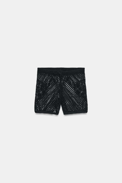 ZARA АЖУРНЫЕ ТРИКОТАЖНЫЕ ШОРТЫ, ЧЕРНЫЙ