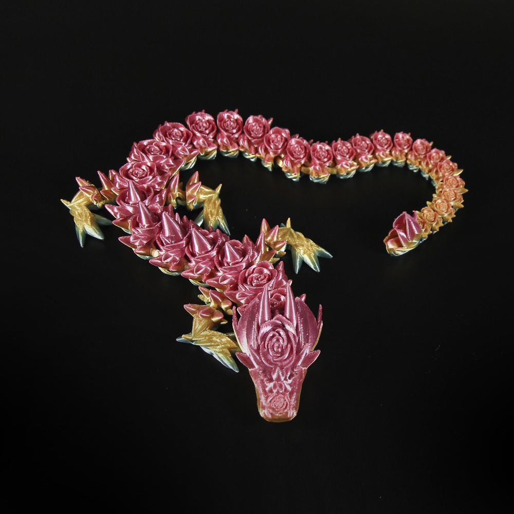 Фигурка дракона, предмет для интерьера, форма розы, розово-желтая