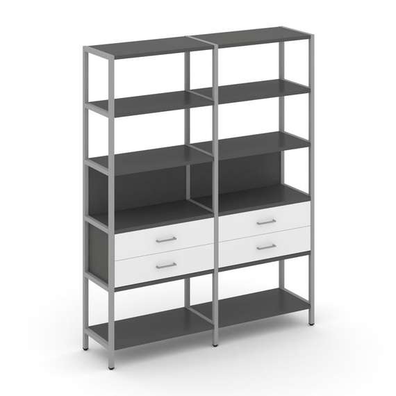 Shelf System Двухсекционный стеллаж пятиярусный с ящиками SN.STM-522 Антрацит/Белый/Металл Серый 159