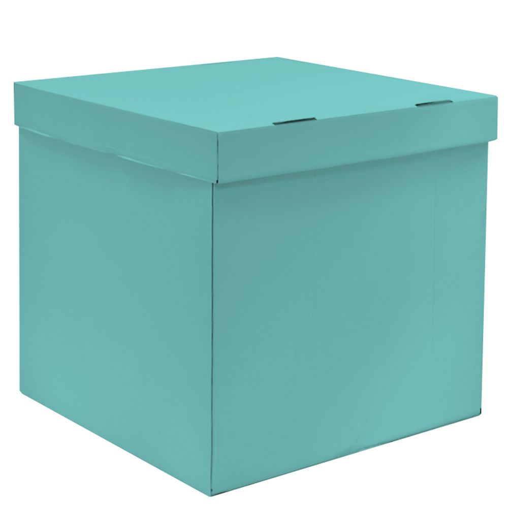 Большая коробка сюрприз для шаров бирюзовая (60х80) с надписью и бантом (оформленная)  Изображение2