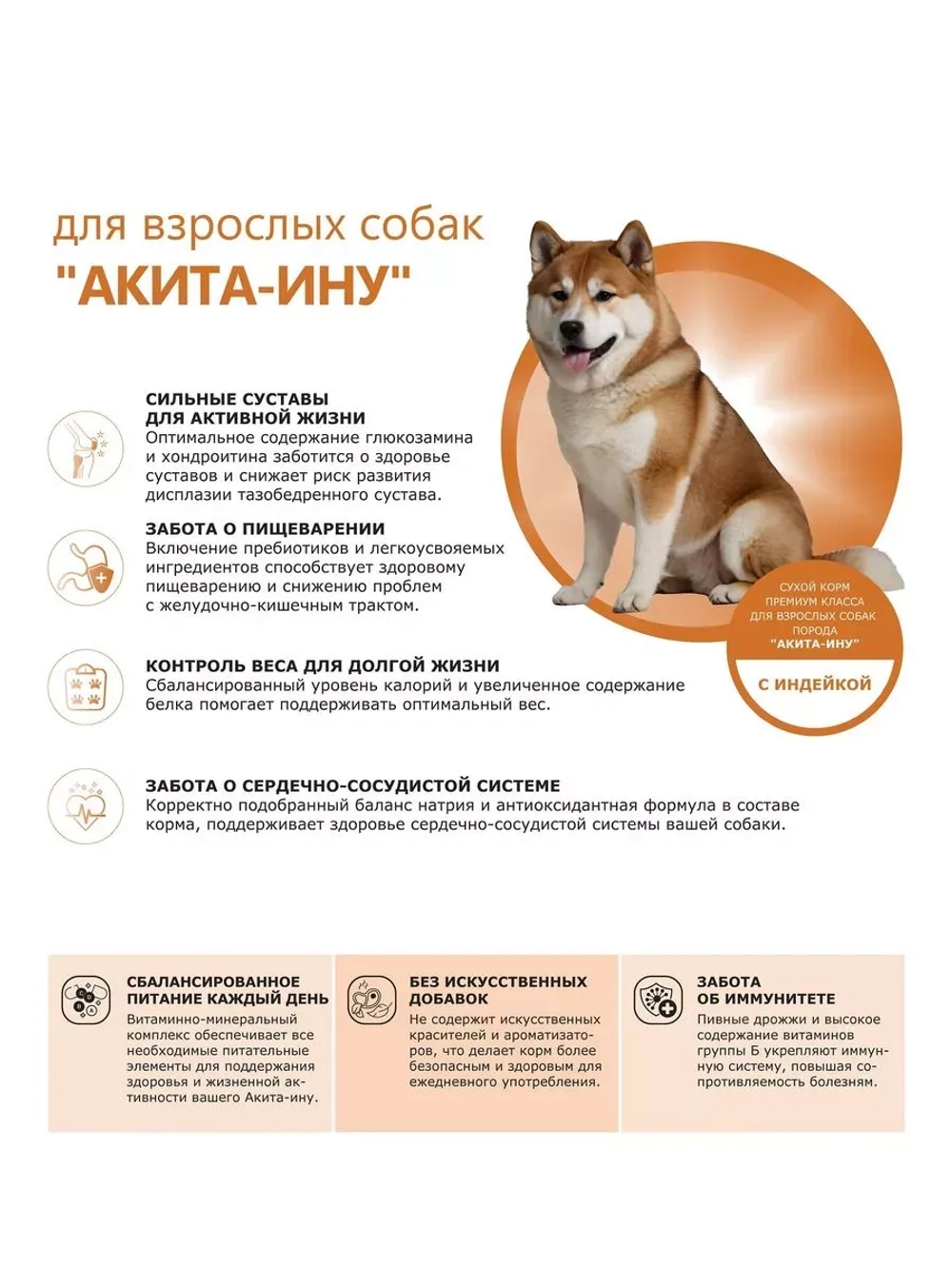 Сухой корм для собак породы Акита-ину, с индейкой, 2,5 кг