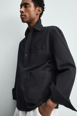 ZARA ДЖИНСОВАЯ РУБАШКА-ПОЛО, ВЫЦВЕТШИЙ СИНИЙ