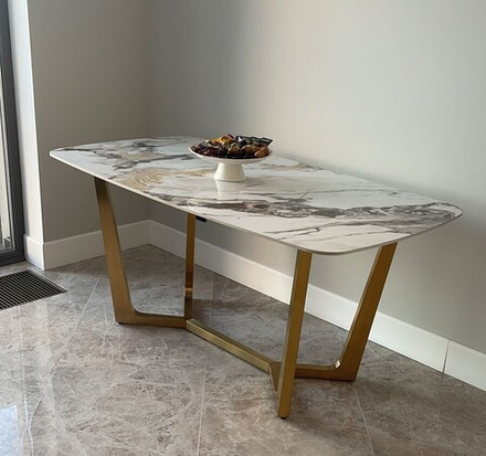 Стол обеденный Ist Casa Ланс Мат, 140х80х75 см, белая керамика, матовое золото