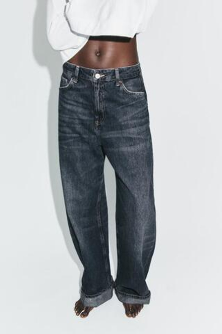 ZARA ДЖИНСЫ TRF BAGGY FOLDED СО СРЕДНЕЙ ПОСАДКОЙ, МОРСКОЙ СИНИЙ