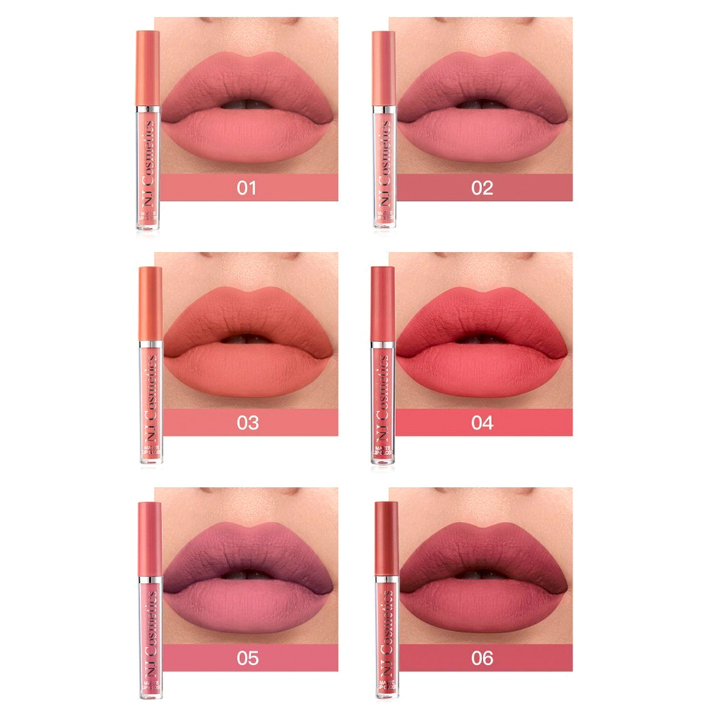 Набор блесков для губ NJ Cosmetics matte liquid lipstic (тон B) 2,5 мл х 6 шт
