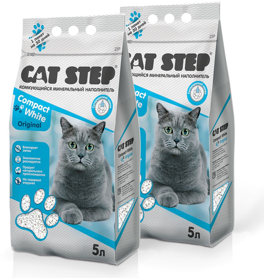 CAT STEP Compact White Original Наполнитель комкующийся минеральный 10 л