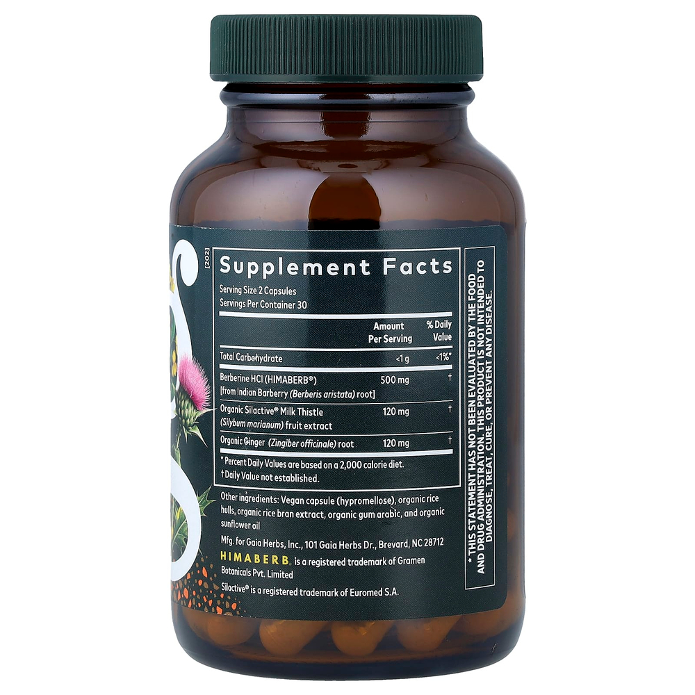Gaia Herbs, берберин и расторопша, 60 веганских капсул