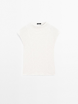 Massimo Dutti Топ без рукавов со сборкой, натуральный, кремовый