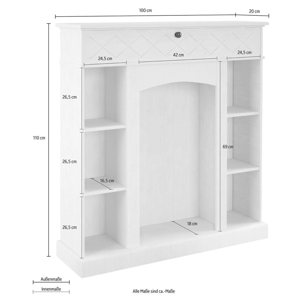 Камин-стеллаж Абау 1 ящик с подсветкой, натуральный