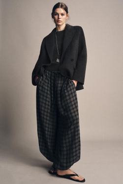 ZARA БРЮКИ-БОМБАШКИ В КЛЕТКУ — ZW COLLECTION, СЕРЫЙ