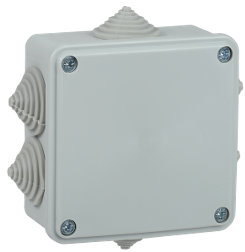 Коробка распаячная КМ для открытой проводки безгалогенная (HF) 100х100х45мм IP44 6 вводов серая IEK