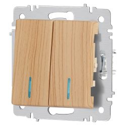 Выключатель Intro Accent 6-105-11 двойной с подсветкой, 10А-250В, IP20, СУ, AL/CU, сосна | Intro