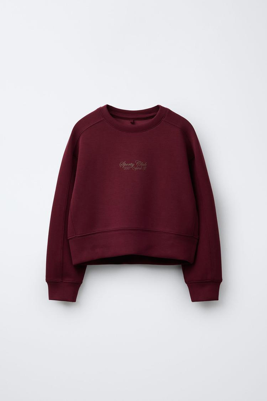 ZARA ТОЛСТОВКА С РЕЛЬЕФНОЙ НАДПИСЬЮ, БУРГУНДИ