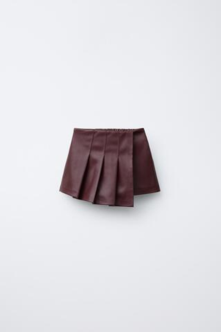 ZARA ЮБКА-ШОРТЫ ИЗ ИСКУССТВЕННОЙ КОЖИ СО СКЛАДКАМИ, БУРГУНДИ