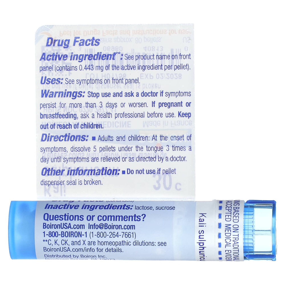 Boiron, Сульфурикум Kali Sulphuricum, 30°C, средство от заложенности носа, прибл. 80 гранул