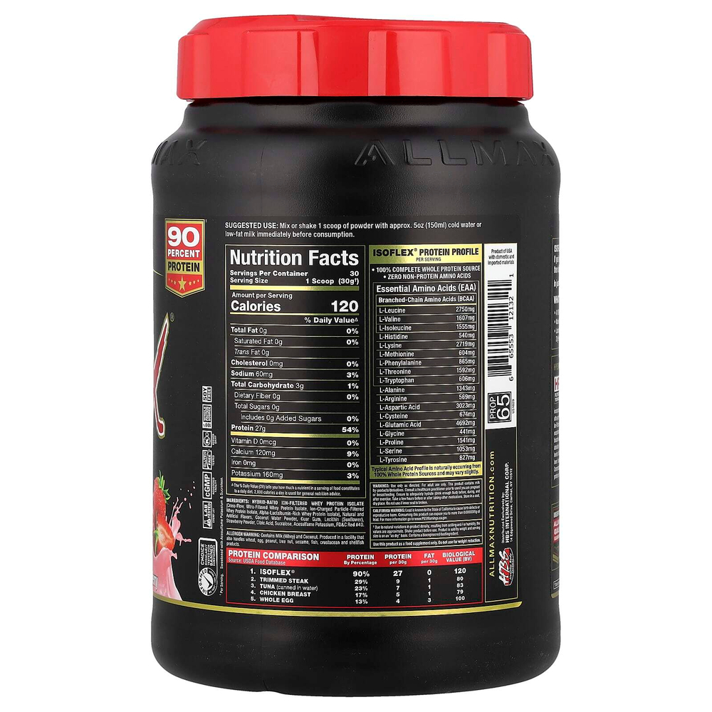 ALLMAX, Isoflex, чистый изолят сывороточного протеина, клубника, 907 г (2 фунта)